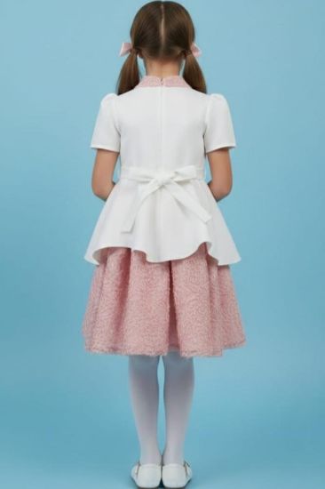 صورة فستان سهرة مزيج الفخامة والاناقه  باللونين الابيض والوردي